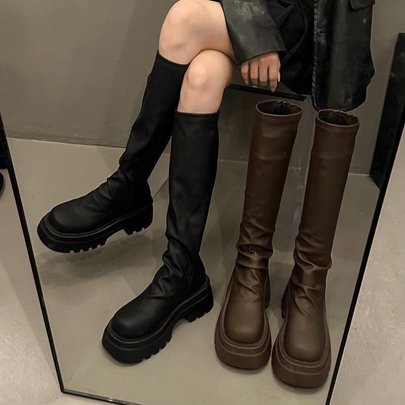 Autumn and Winter Knight Boots Pile High Boots Women's 2025 New Thin Boots Small Thin Thick-soled Long Boots