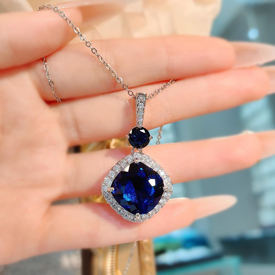 Simulation Royal Sapphire Pendant Bird'S Nest Fat Square Color Treasure Earrings Paraiba Ring Green Diamond Set Women