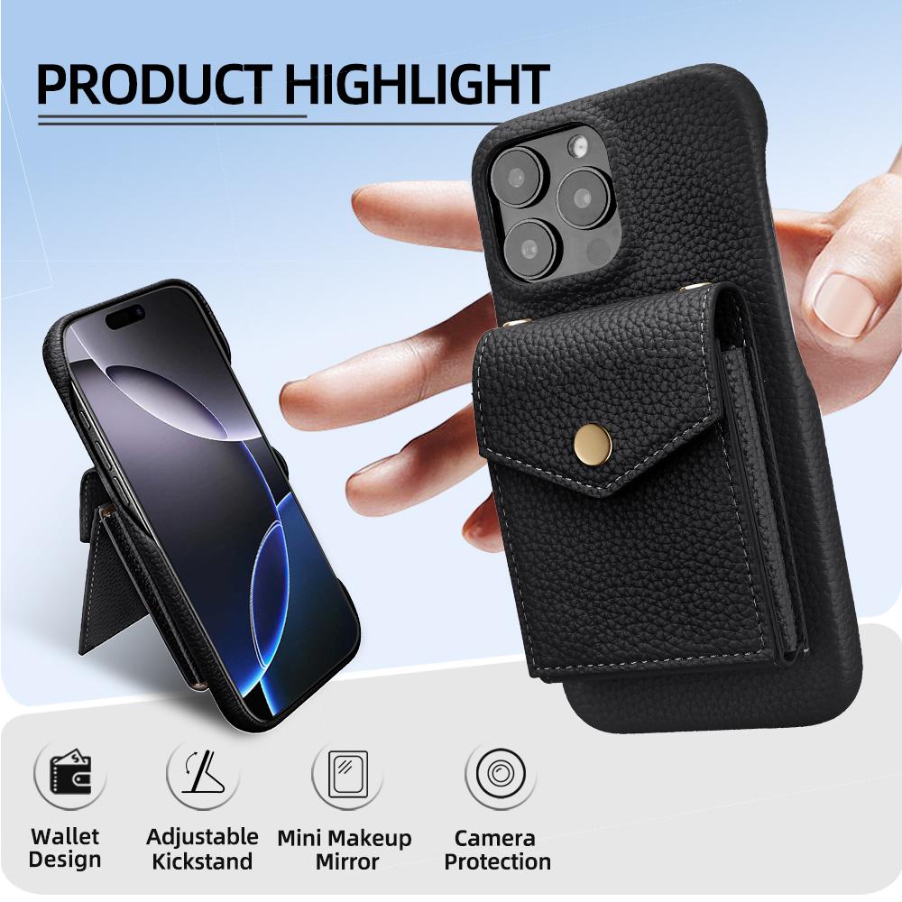 

For iPhone 16 Pro Max Case Litchi Textured PU+TPU Phone Cover with Card Holder,Strap Brown
