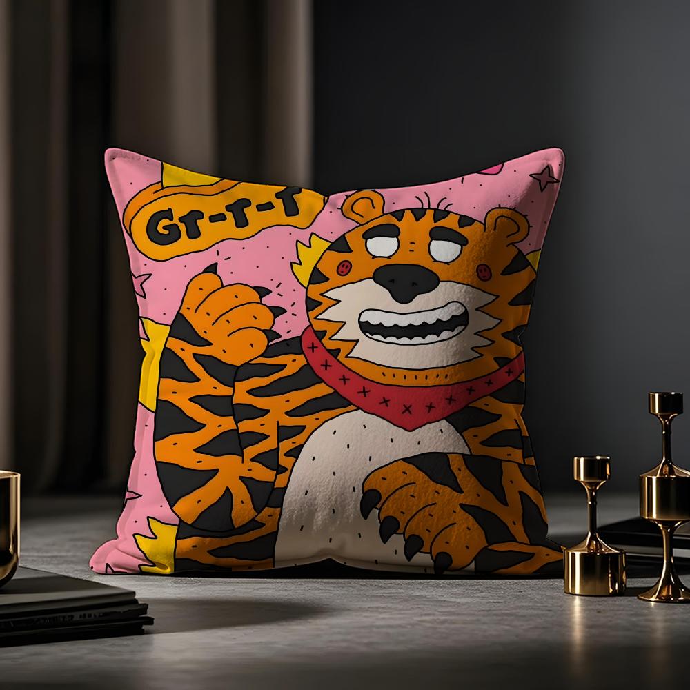 Abstract Style Animal Doodle Cushion Cover Anti-dustmite Pillowcase Invisible Zipper Silky Short Plush Sofa Cushion Cover
