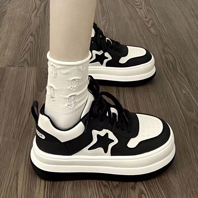

Black and white stars platform big head shoes wide head 22 new high-value shoes sports 35 чёрный
