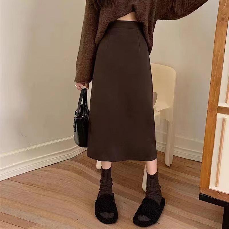 Plus Size Elegant A-line Wool Skirt - Korean Retro Style