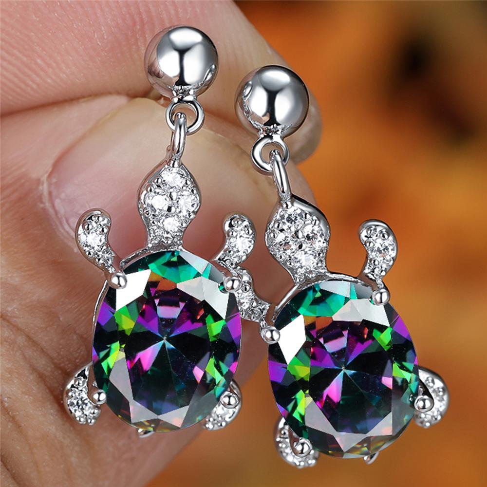 Шарм Женские Радужные Циркониевые Каменные Серьги-Подвески Милые Модные Свадебные Серебристого Цвета Свадьба Для Женщин