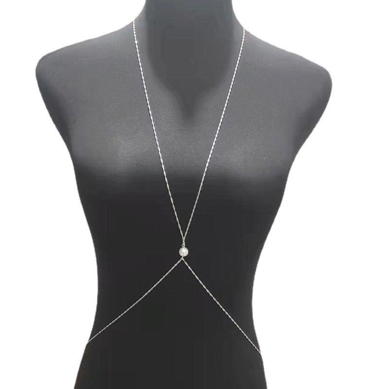 Sexy Chain Pearl Pendant Chest Chain Waist Chain, Simple Cross Bikini Body with Female