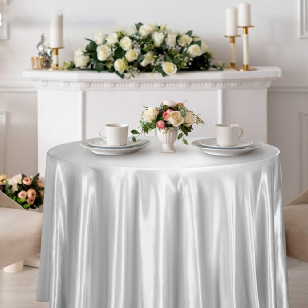 High-end Smooth Round Satin Tablecloth Bright Solid Color Table Cover Imitation Silk Table Decoration Banquet