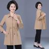 Women's Slim Fit Mid-Length Trench Coat for Spring and Autumn - Fashionable Solid Color for Middle-Aged and Elderly Moms