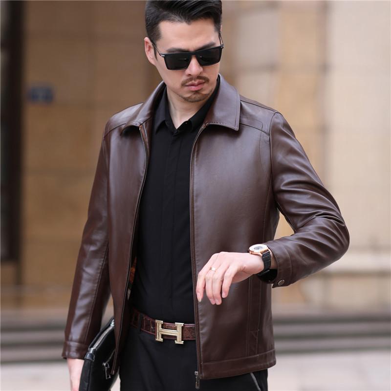 Herren Leder Lederjacke Revers Mittel Lederjacke Lässig Saison Schafsleder Dünne Jacke