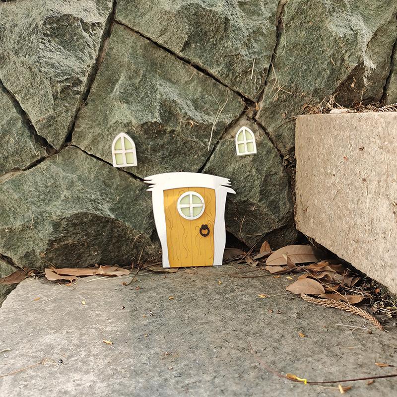 Luminous Garden Dollhouse Miniature Gnome Elf Figurines Window Door Furniture Household Scene Desktop Decor Gift for Children