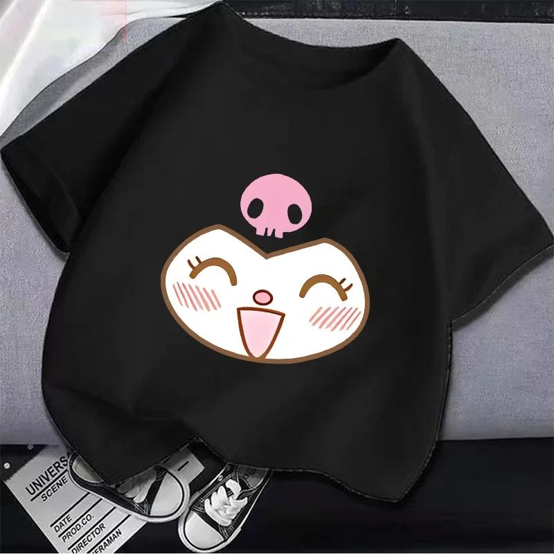 

2025 Футболка MINISO Детская одежда Аниме Футболка для девочек Мультяшная Мелодия Куроми Летний Милый Топ Хлопок Детская с коротким рукавом 130