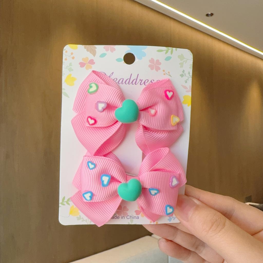 2PCS New Cute Princess Fashion Solid Heart Bow Lovely Girls Hairpins Children Headwear Hairgrip Hair Clips Hair Accessories