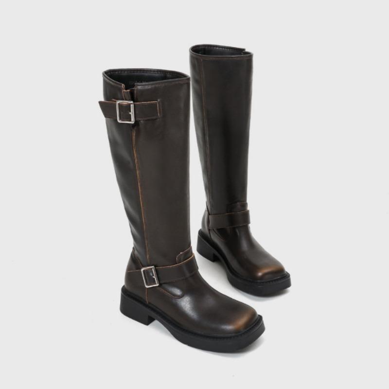 

Vintage Maillard sleeve boots women s boots new square head but knee high polished knight boots 40 коричневый