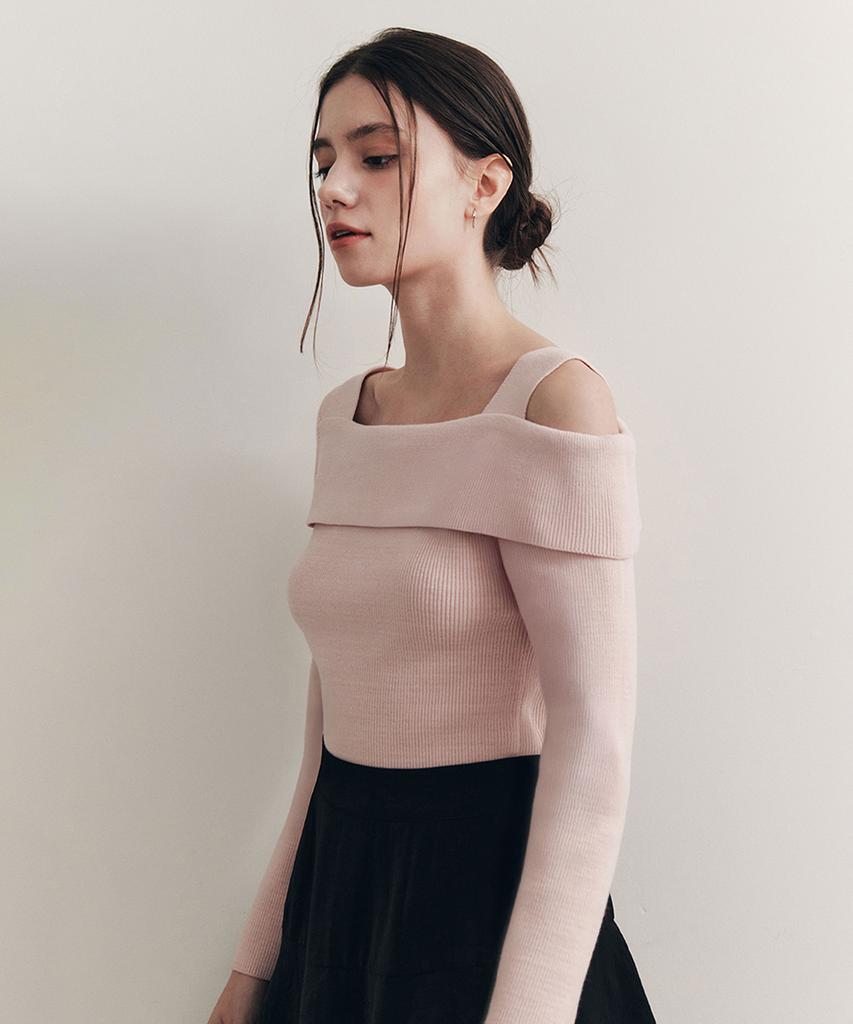 ZEROSTREET [3 Colors] Solid Asymmetrical Off-Shoulder Sweater