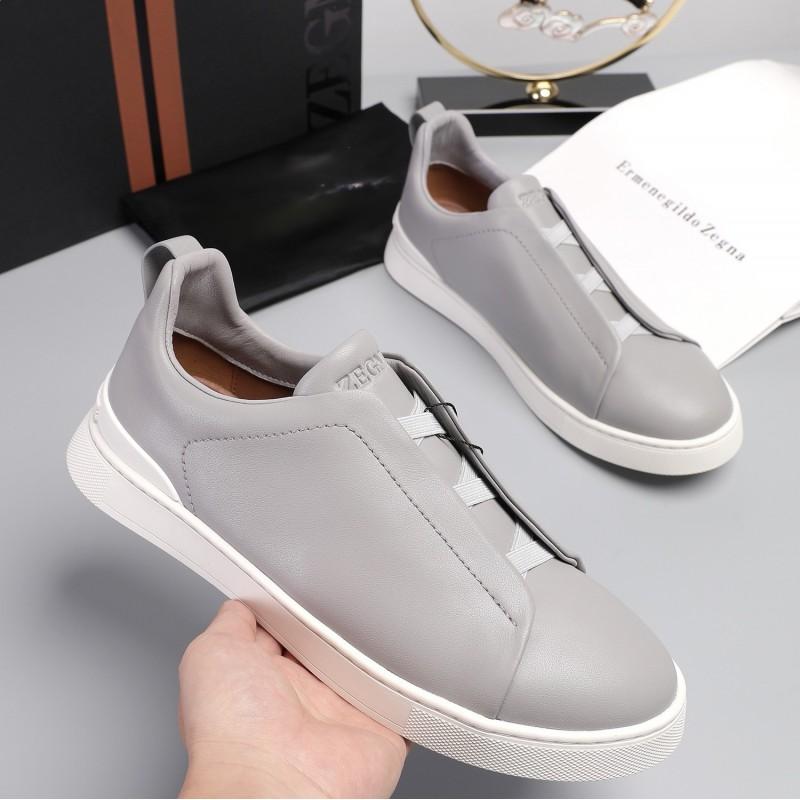 Mens Genuine Leather Slip-On Casual Sneakers Low-Cut Breathable Lightweight Comfortable Everyday Shoes