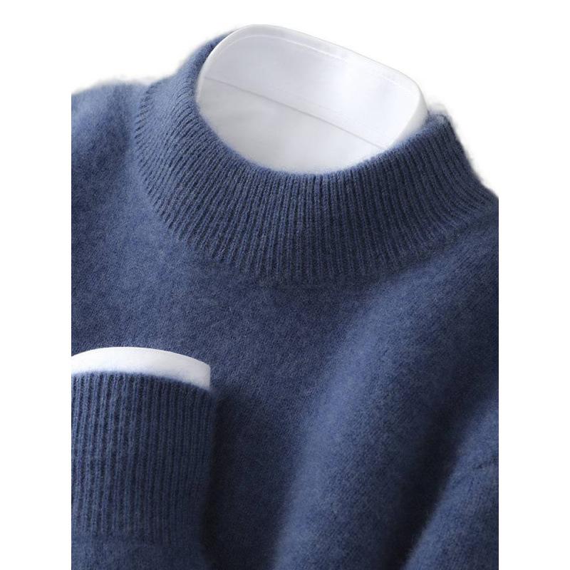 Men's 100% Wool Half-High Neck Sweater - Versatile Natural Fiber Knitwear for Autumn/Winter