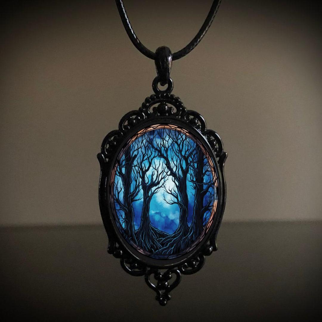 Burning blue, dark forest necklace 18*25mm