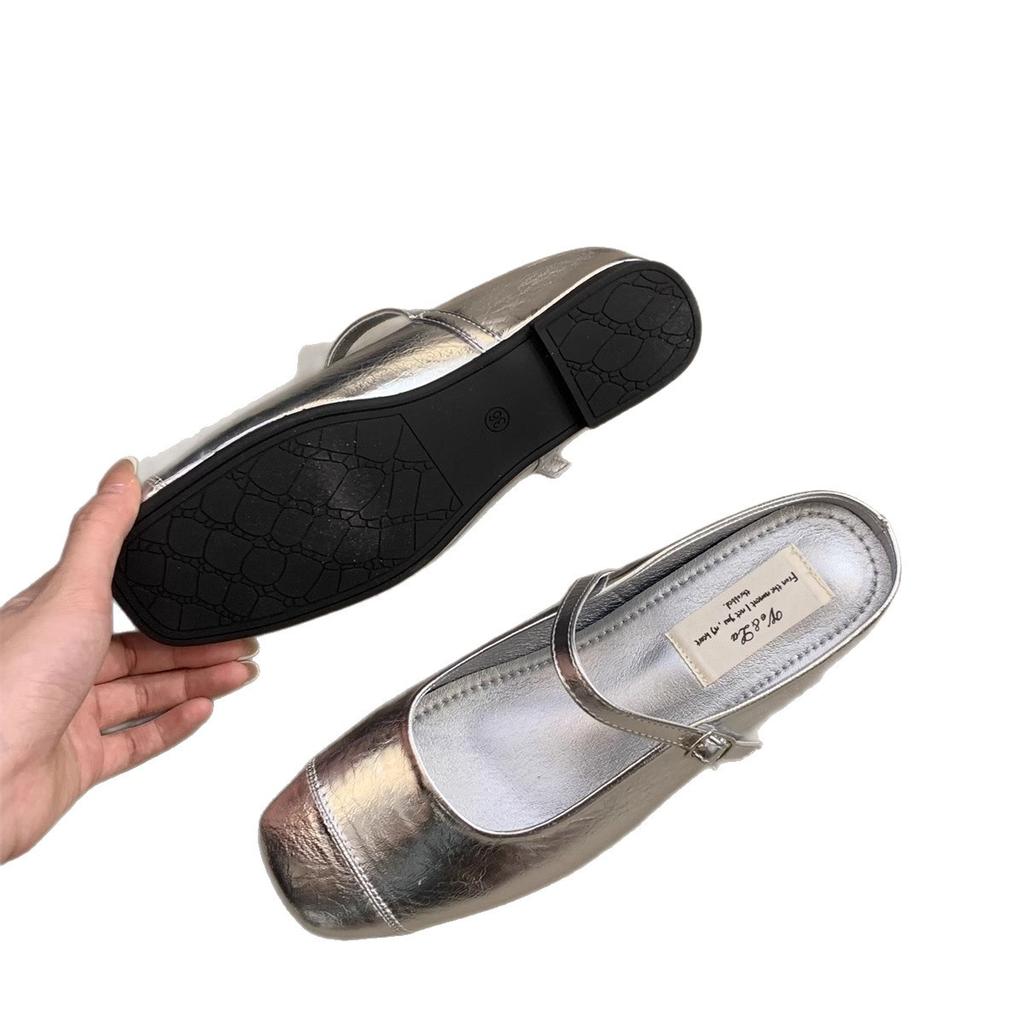 Inner heightening bag head half slippers women's outer wear summer French platform sandals fairy temperament Mary Jane silver shoes