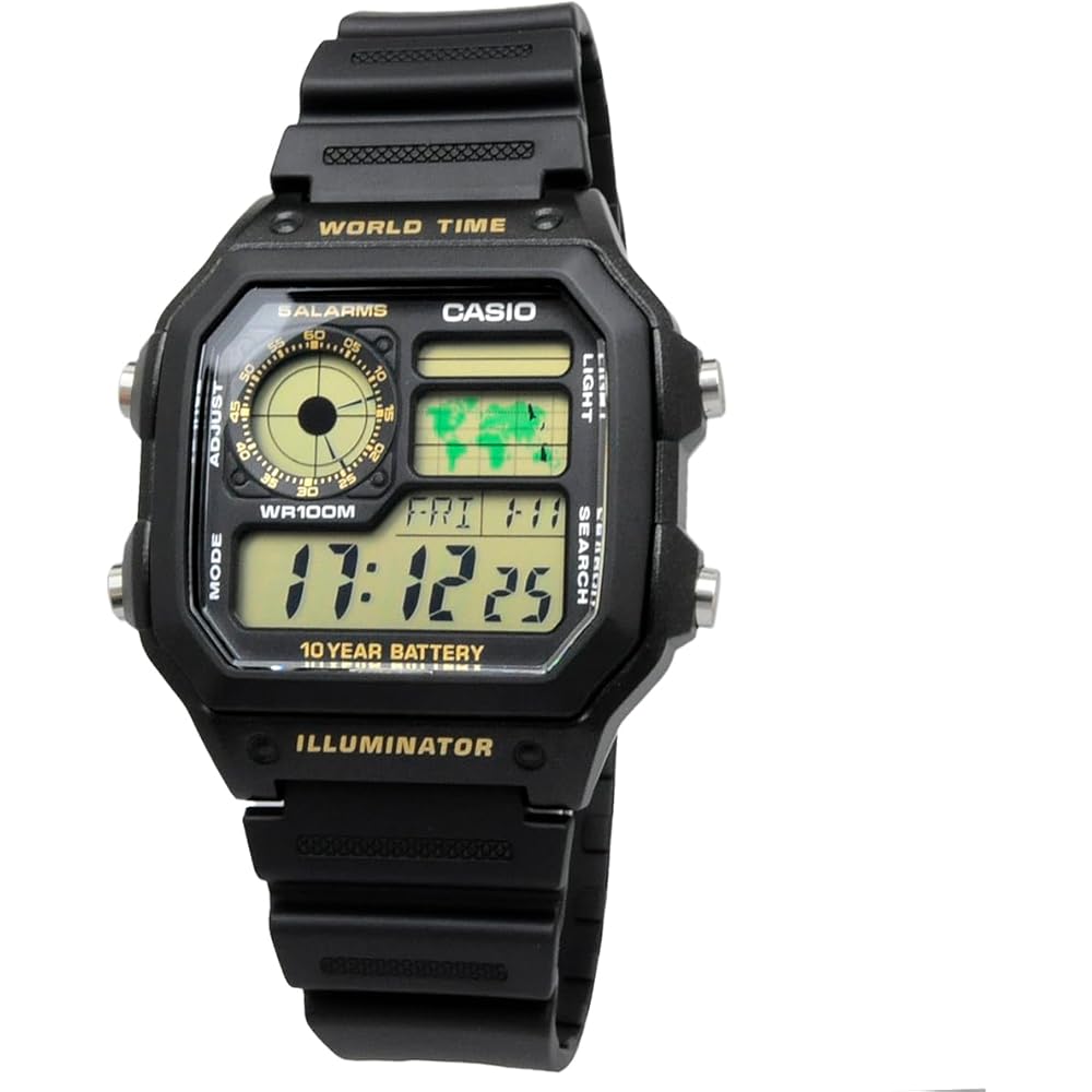 Casio World Time AE-1200WH-1BV Digital Watch Black Gold LCD Men's Wristwatch