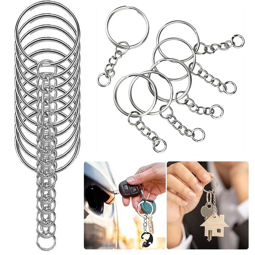 50/100PCS Stainless Steel Key Rings Key Pendant Chains Metal Keychain DIY Accessories Buckles Split Rings Key Organization