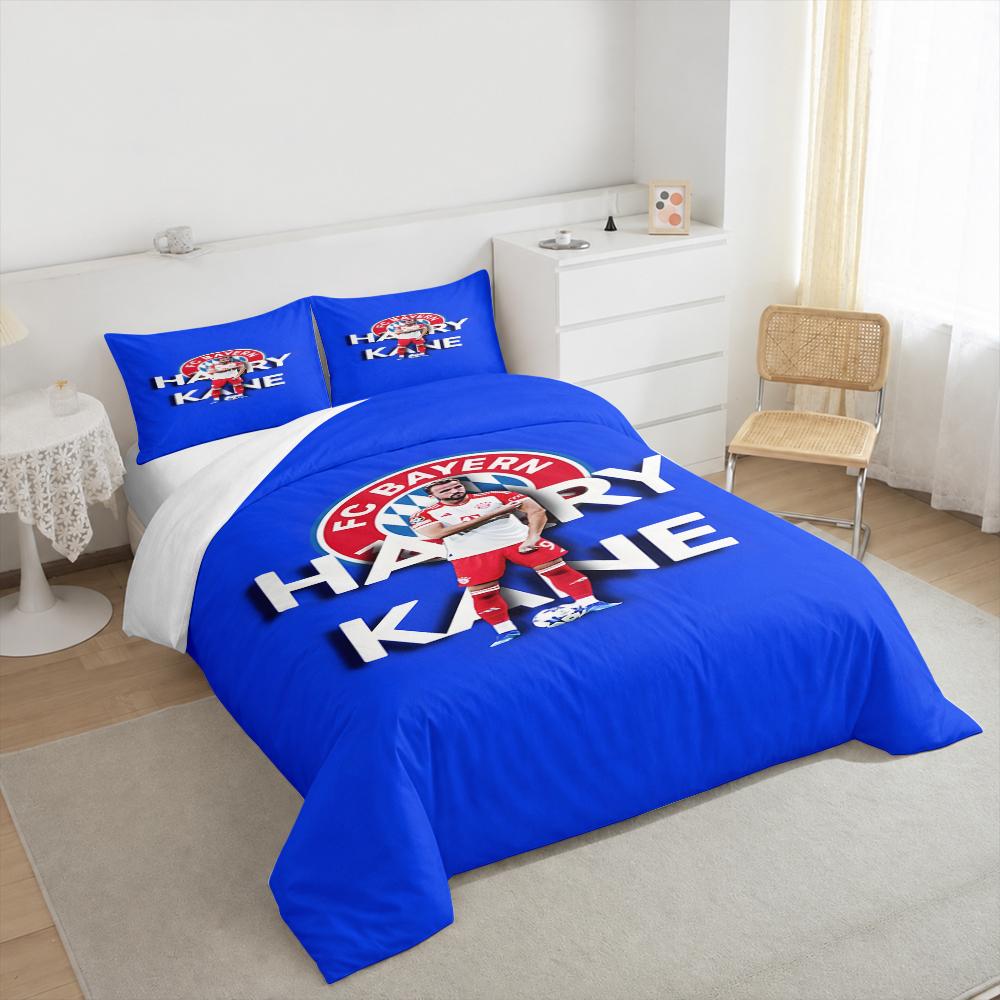 3 Piece Bedding Set Harry Kane Bayern Munich 9 Blue Crest Print Duvet Cover for Men Fan Gift