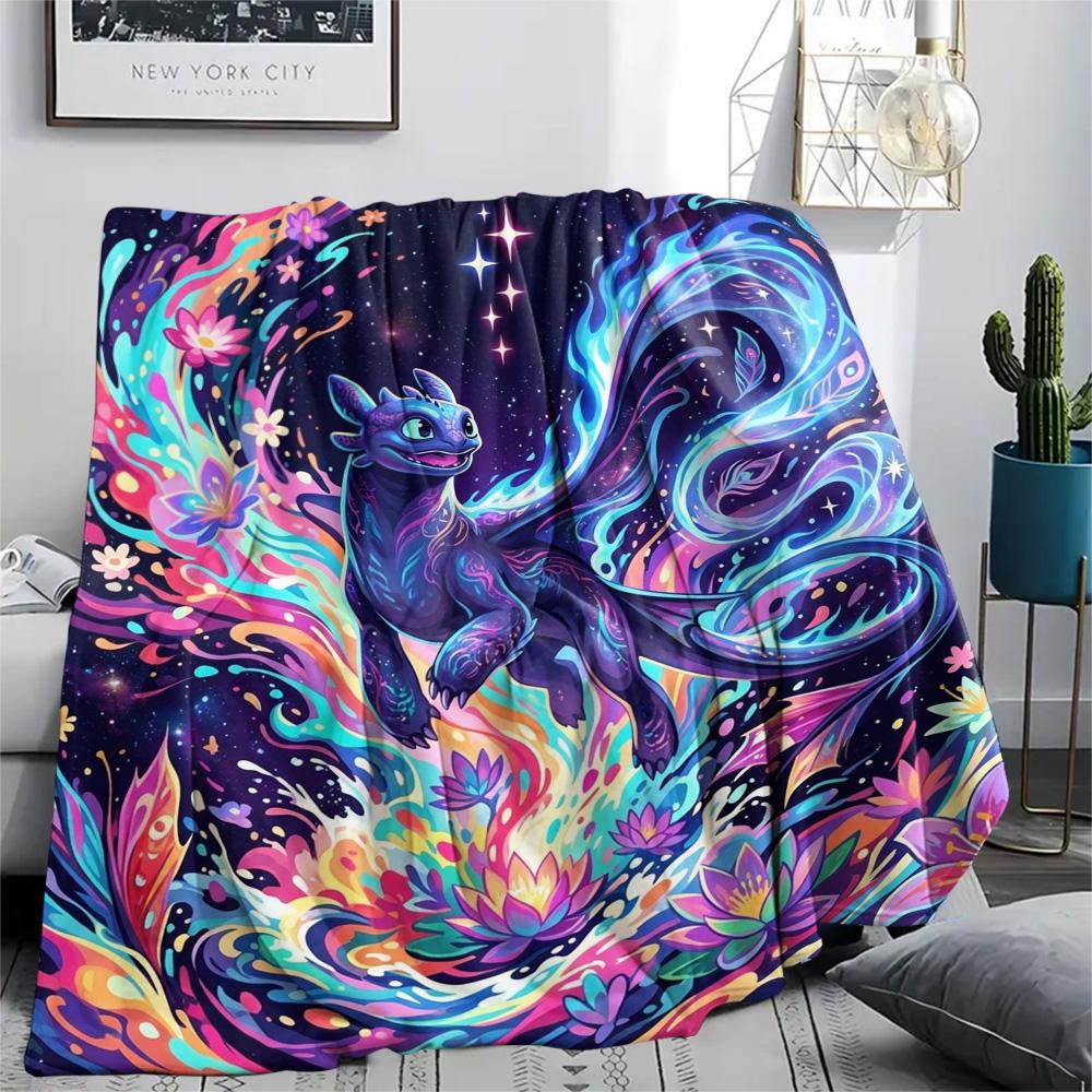Toothless Night Fury Print Cozy Comfortable Flannel Blanket Warm for Indoor Bedroom Beds Picnics Travel.-TING