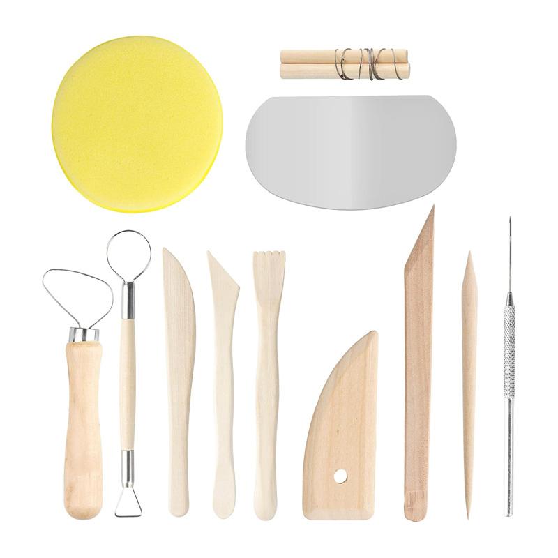 12Pcs Pottery Clay Sculpting Modeling Tool Set Double-Sided Clay Sculpture Tool Set Wooden Modeling Clay Sculpting Tools Kit