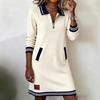 New Women'S Casual Zip-Up Long Sleeve Sweatshirt Dress