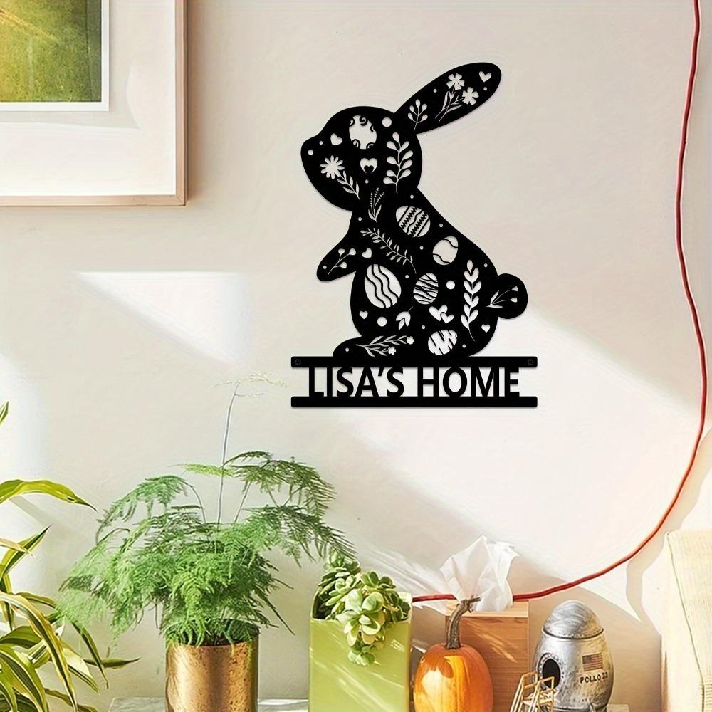 Metal Bunny Wall Art Rabbit Floral Design Happy Bunny Home Decor Valentine Sign