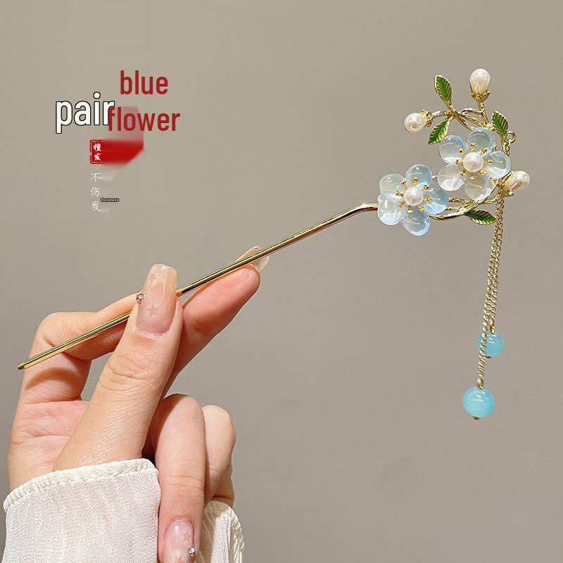 Elegancka spinka do włosów Hanfu z kwiatem: Wysokiej klasy potrząsanie krokami z frędzlami do upięcia