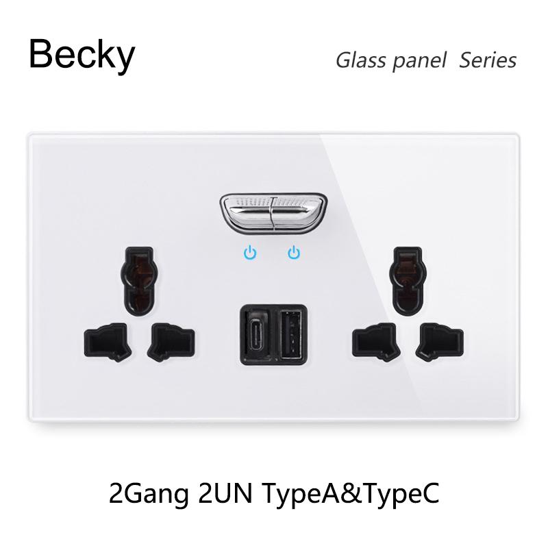 White Tempered Glass Wall Switch Panel Led European 16a Socket Retro Toggle Light Switch Eu Uk Standard 2usb Socket 1Gang-4gang