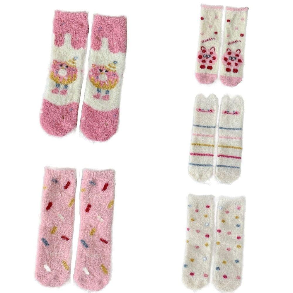 

5Pairs Cartoon Mink Fur Socks Dot Thicken Warm Socks Fashion Sleeping Socks Women Women 5Pairs