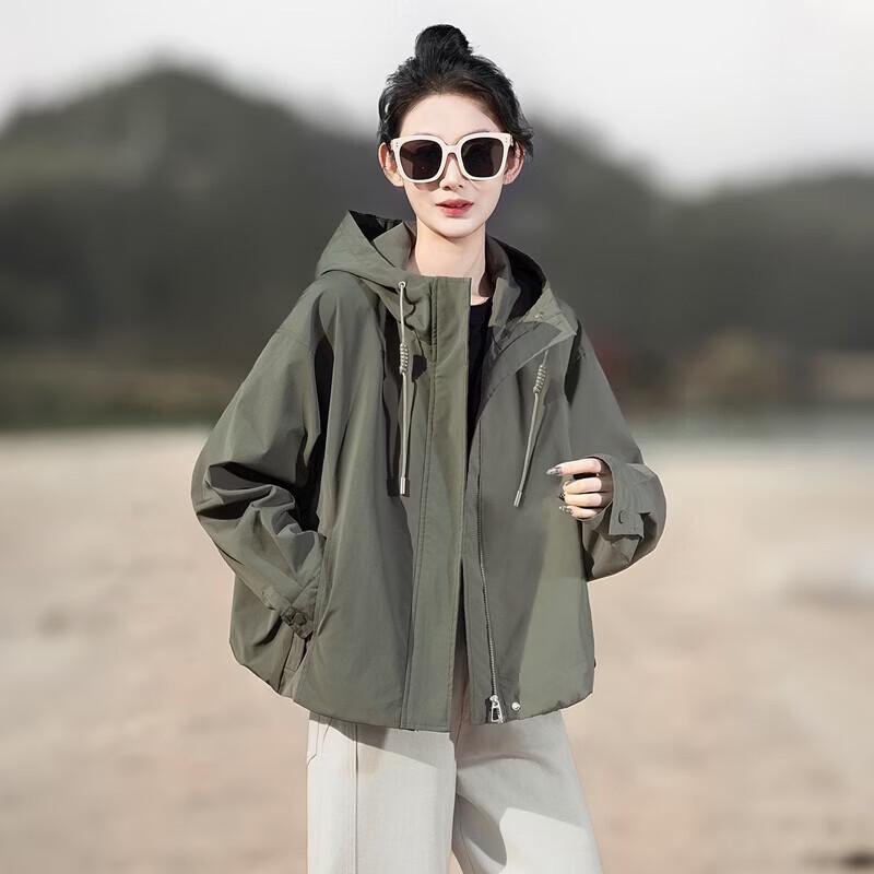 Women's Solid Hooded Loose-Fit Long Sleeve Jacket