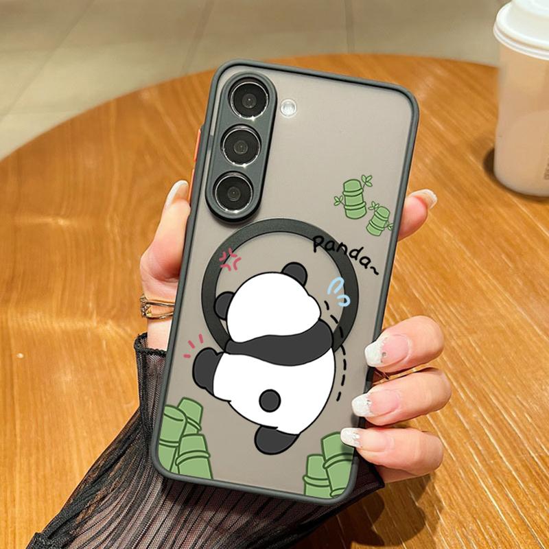Cute Panda Pattern Magnetic Phone Case For Samsung Galaxy A37 A17 A56 A36 A55 A35 A26 A16 A25 A15 A54 A14 A34 Acrylic Back Cover