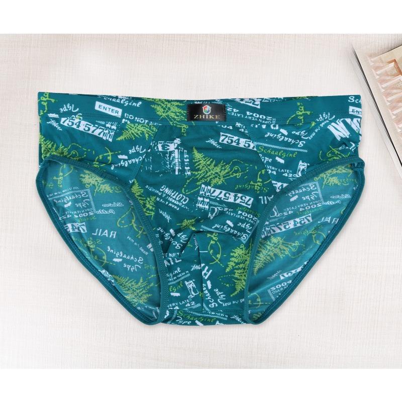 Ice Silk Men's Triangle Underwear Summer Breathable Summer Sexy Mid Waist Print Underwear
