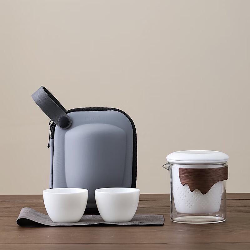 AQ Lanolin Jade Ceramic Portable Kung Fu Tea Set 1 Pot 2 Cups