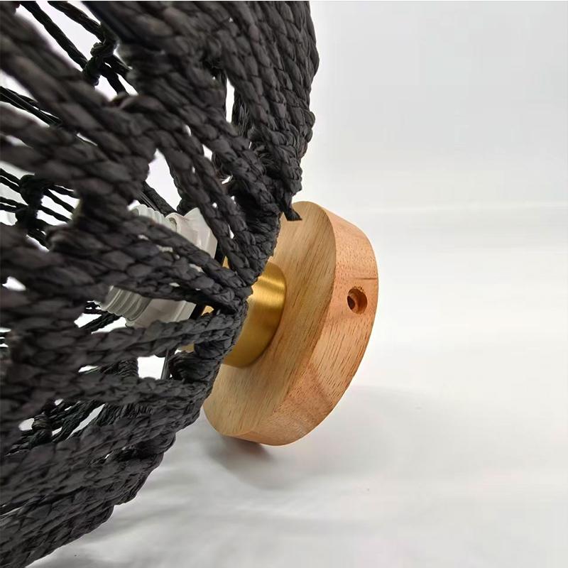 Rattan Ceiling Pendant Lamp Fixtures Hand-Woven Boho Semi Flush Mount Handmade Light Fixture with Paper Rope Shades for Bedroom