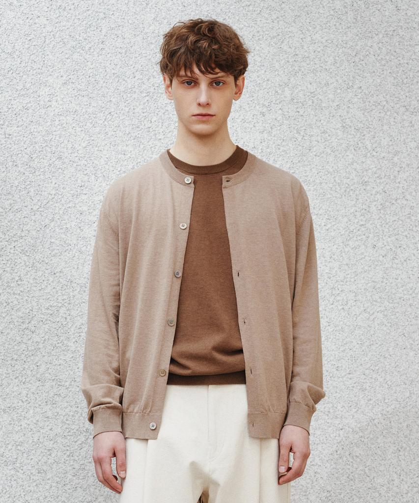 Jrium Cotton Summer Essential Round Neck Cardigan Brown