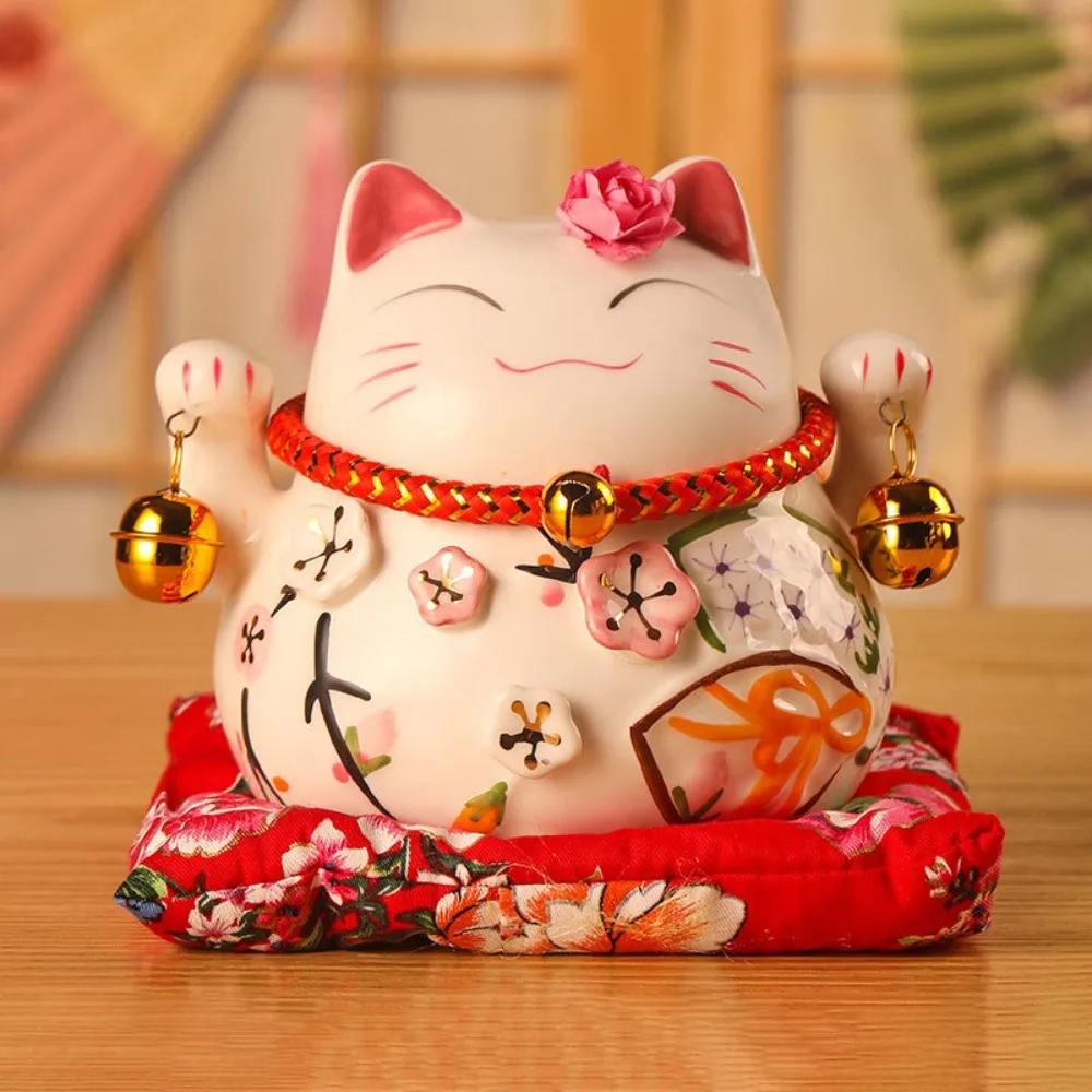 Crafts Ceramic Cat Money Bank Bell Lovely Desktop Decoration Modern Chinese Style Kitten Statue Office
