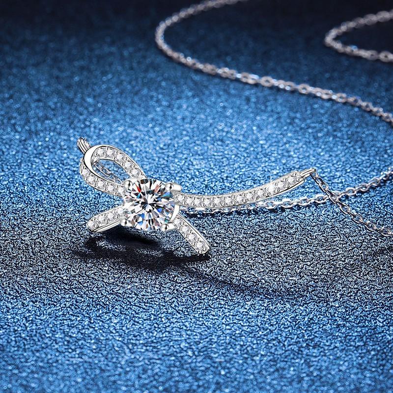 Moissanite Bow Necklace Clavicle Chain D Color 1ct Womens Fashion Jewelry