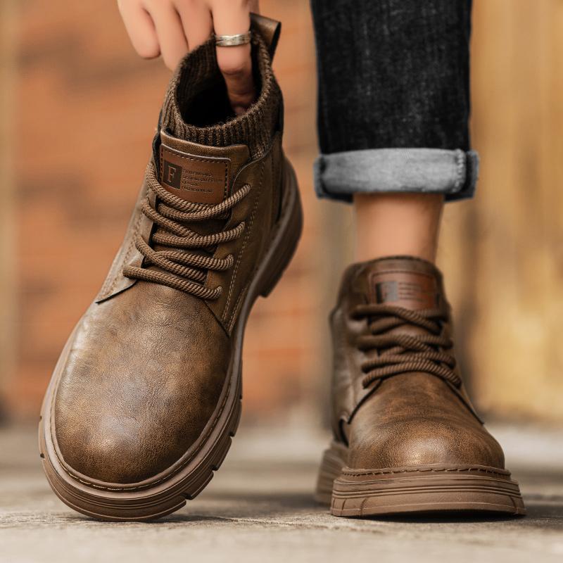 Fashion Vintage Brown Ankle Boots High Quality Casual Handmade Leather Booties Lace-up Hot Selling Luxury Brand Walking Male Shoes
