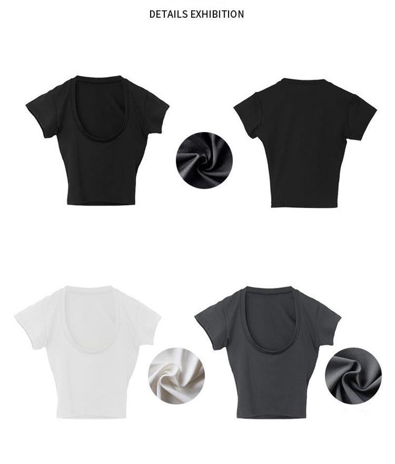 Letní Slim Sportovní Vesta Sexy Ženy Krátký rukáv Výstřih do U Šedé Tričko Tílka Dámské Jednobarevné Černobílé Korejské Crop Tops Y2k