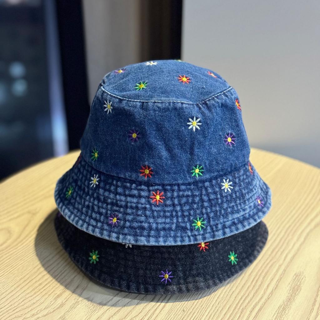 High-quality Denim Fisherman Hat for Women, New Spring/summer Style, Embroidered, Washed and Distressed, Fashionable and Versatile Bucket Hat,
