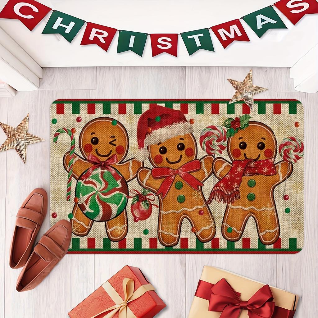 1Pcs Anti Fatigue Kitchen Rugs Merry Christmas Gingerbread Waterproof Non-Slip Thick Cushioned Kitchen Mat Heavy Duty Comfort Standing Mat for Kitchen