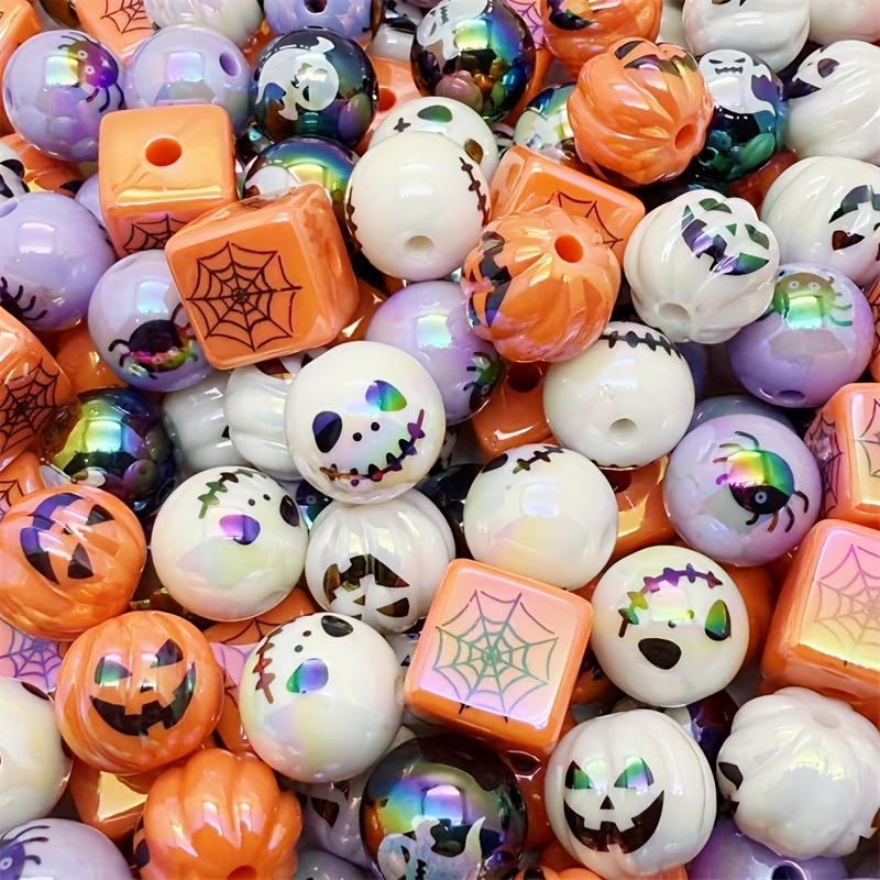 Acrylic UV Printed Beads, Round & Square, for Halloween Layered Tray Farmhouse Decor, DIY Crafts, Ghost Party Decorations