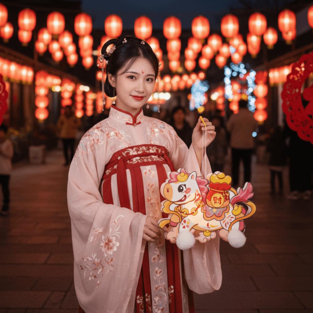 Cartoon New Year Lanterns Traditional Waterproof Handheld Lanterns PVC DIY Material Packages Luminous Lantern School Project