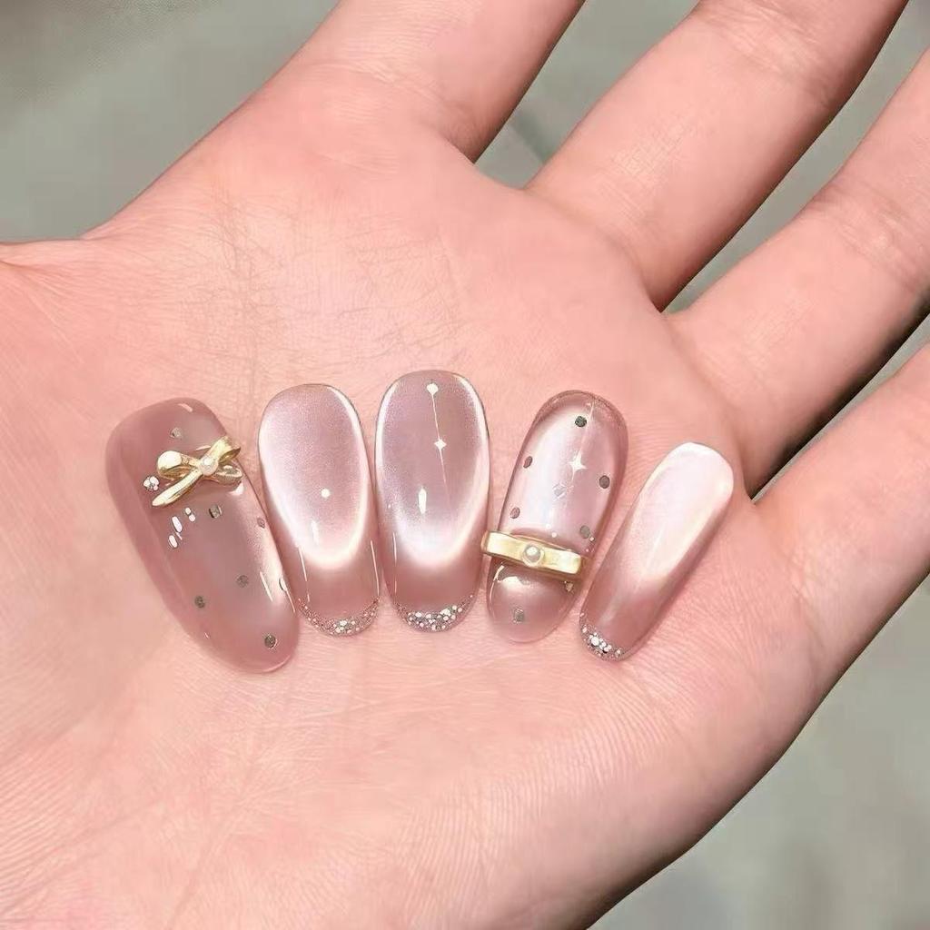 Nude Pink Gradient Cat Eye Whitening Aurora Nail Art Removable Stickers