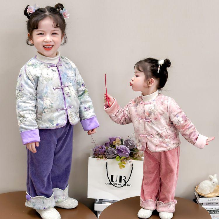 Winter Hanfu Tang Suit: Chinese Style Padded Two-Piece Set for Little Girls