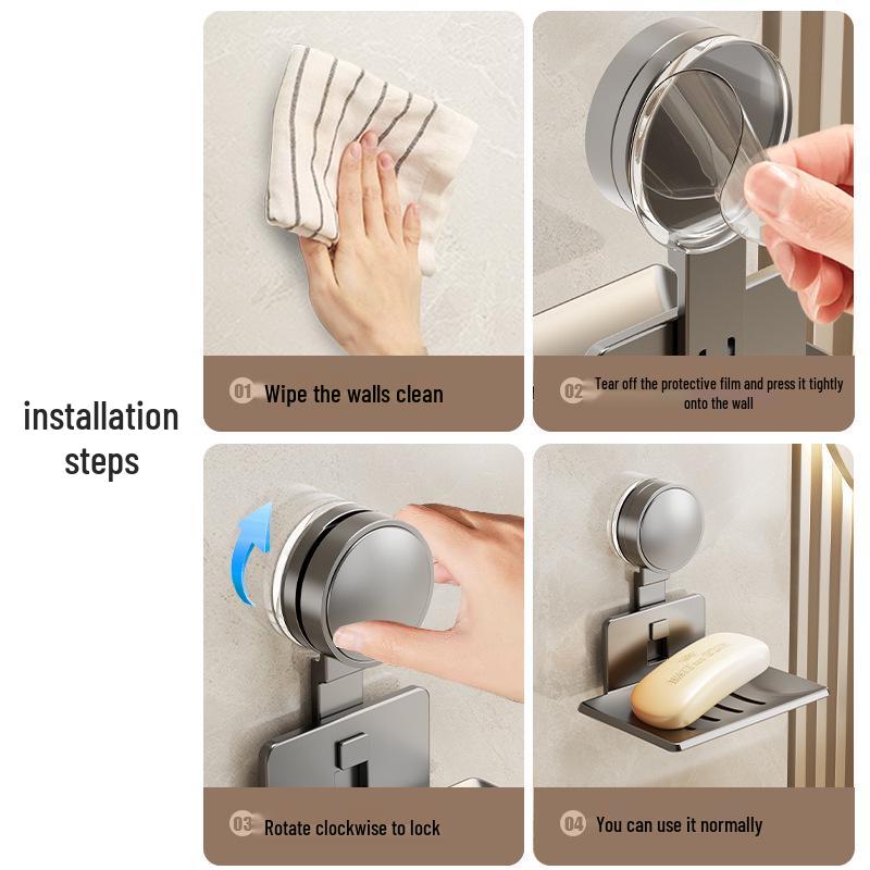 Wall-Mounted Punch-Free Aluminum Soap Holder with Suction Cup