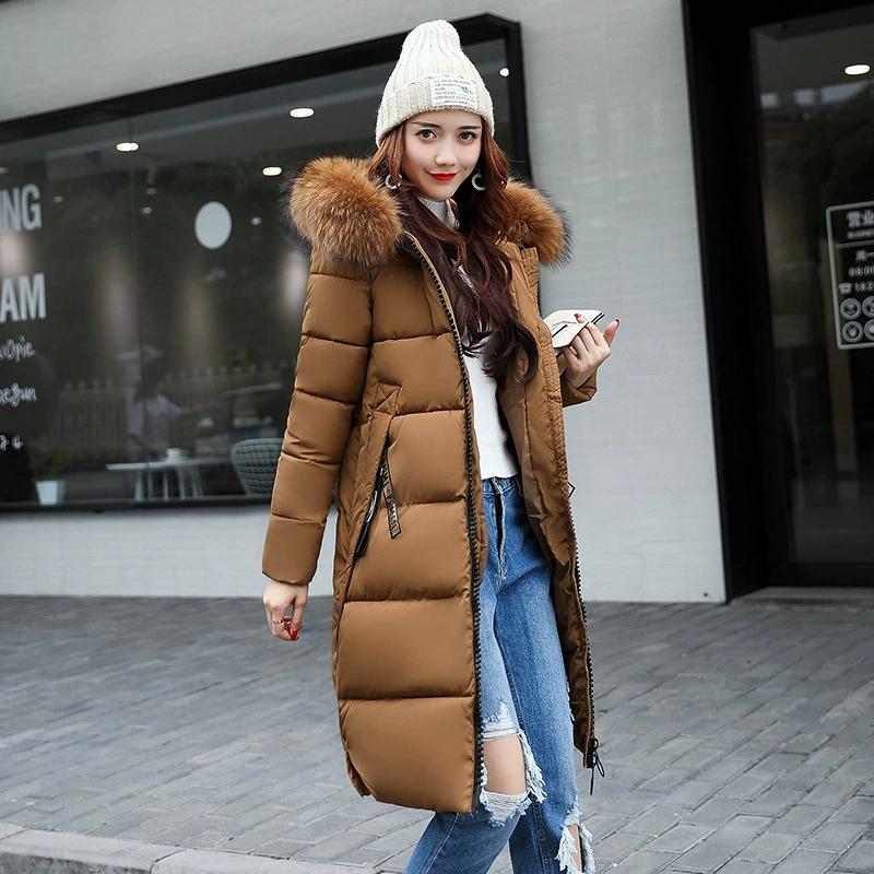 Women's Down Parkas Winter Jacket Big Fur Collar Thick Slim Coat Fashion Hooded Cotton Outerwear Long Winter Women Coat