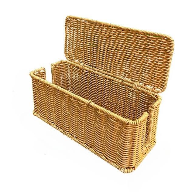 

Handcrafted Rattan Cable Management Box - Sturdy PE Material, Rustic National Style with Cover,Multi-Section Storage/Power Cords