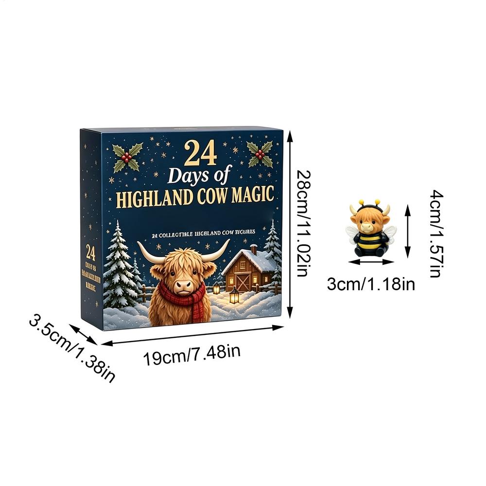 24-Day Highland Cow Christmas Countdown Calendar Mini 3D Highland Cow Figurine Christmas Gift Christmas Tree Cow Pendant